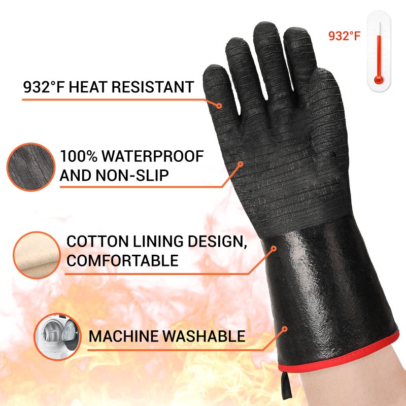 Schwer 932Â°F Extreme Heat Resistant BBQ Gloves, Waterproof Oven & Fryer Gloves, Oil Resistant Neoprene Grill Gloves for Baking, Smoker, 14 inch - Image 2